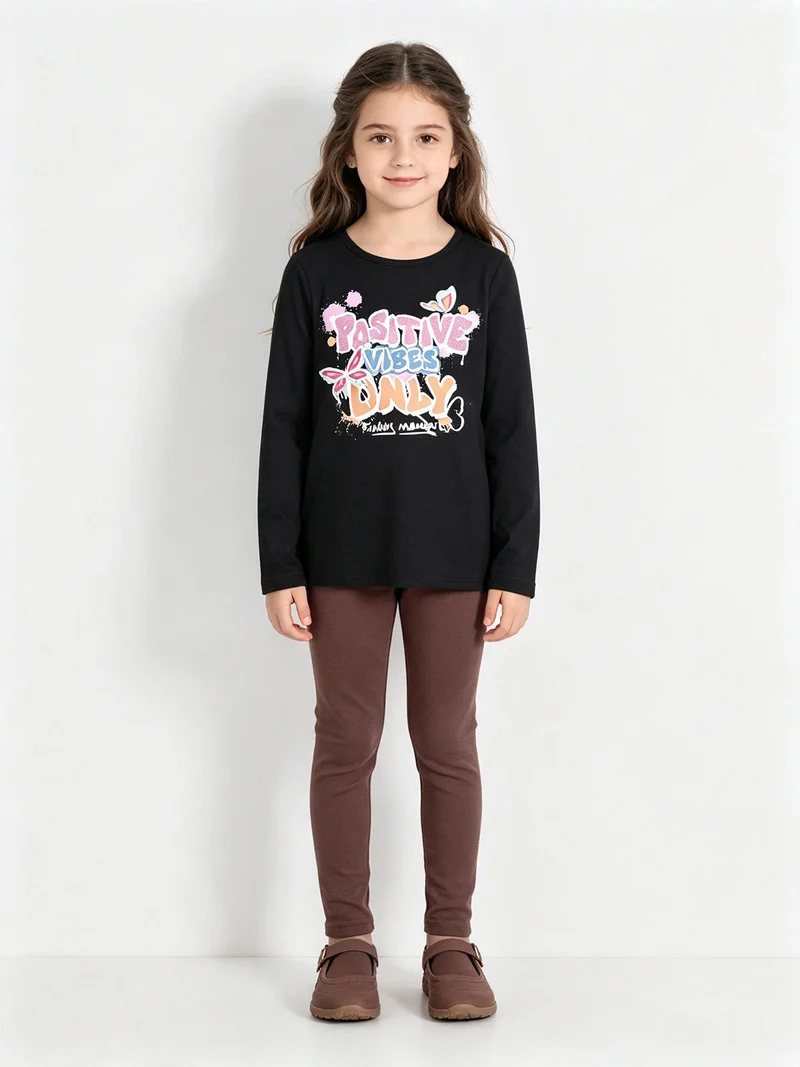 Completo 2 pezzi da bambina con leggings pesanti - nero