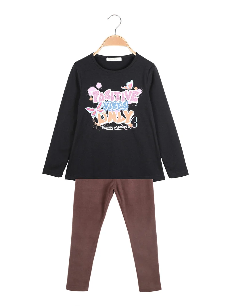 Completo 2 pezzi da bambina con leggings pesanti - nero