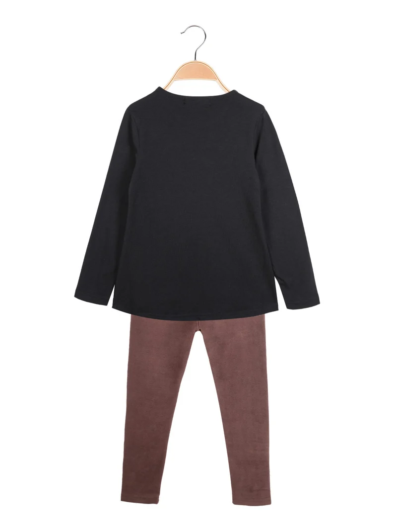 Completo 2 pezzi da bambina con leggings pesanti - nero