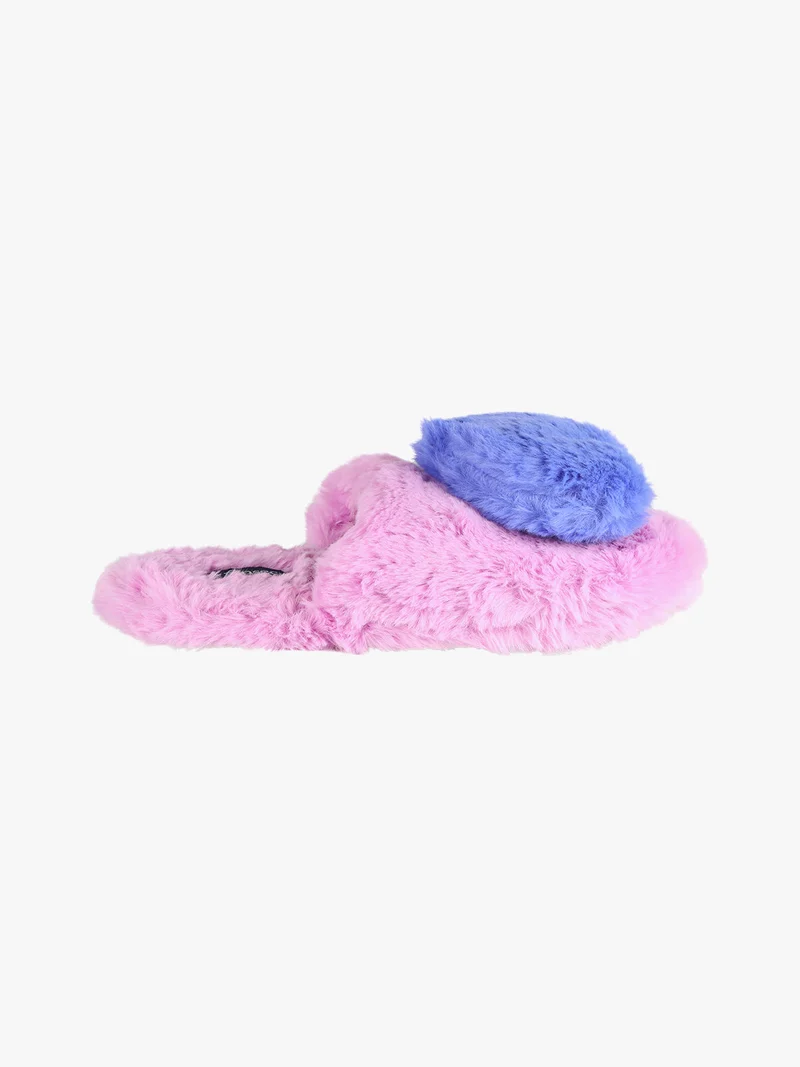 Pantofole donna in ecopelo con cuore applicato - rosa