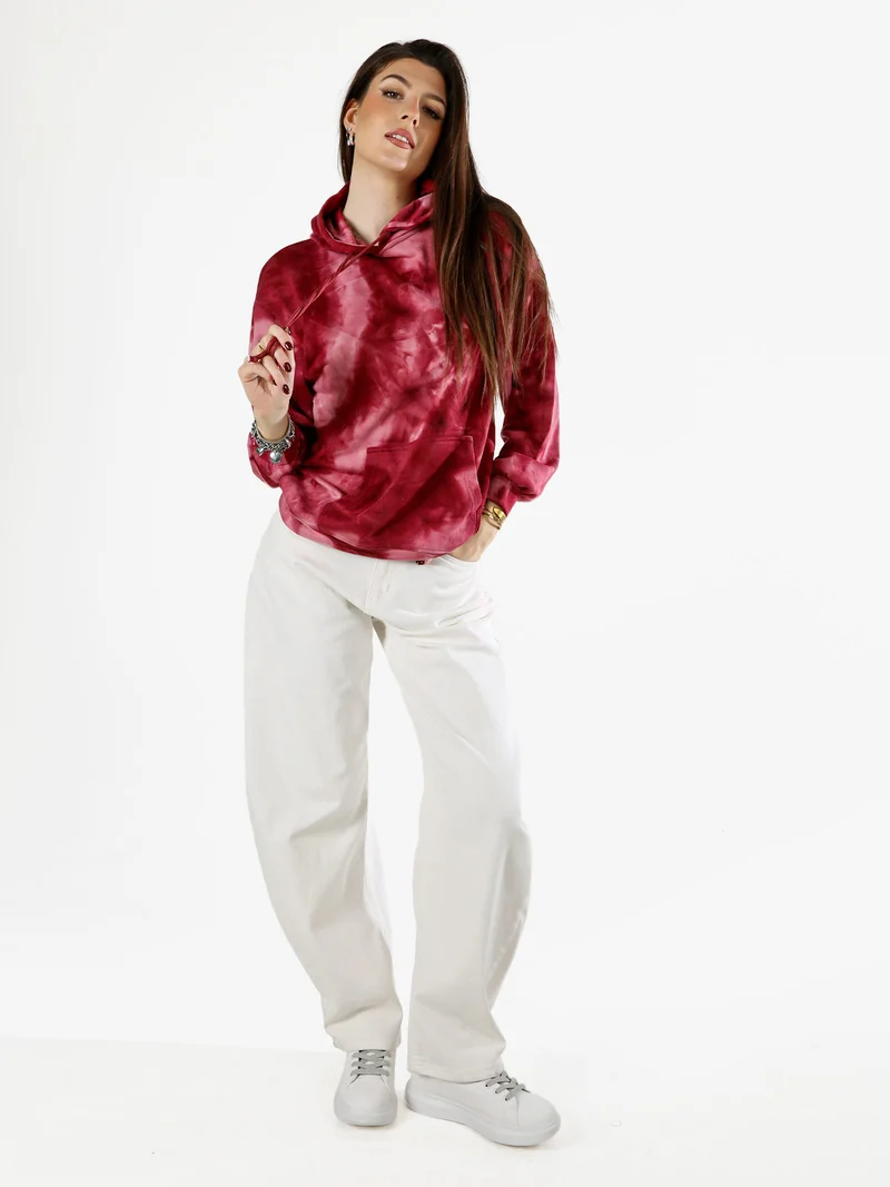 Felpa colorata da donna oversize con cappuccio - bordeaux