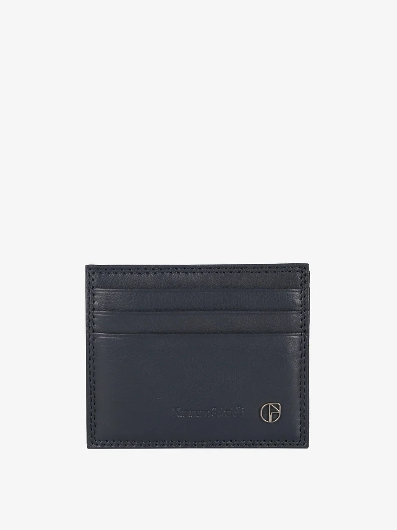 Portatessere in pelle da uomo con elastico - blu scuro