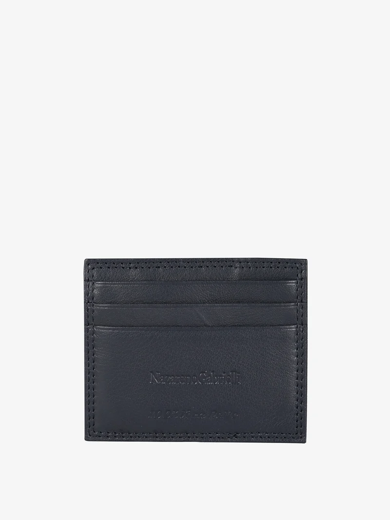 Portatessere in pelle da uomo con elastico - blu scuro