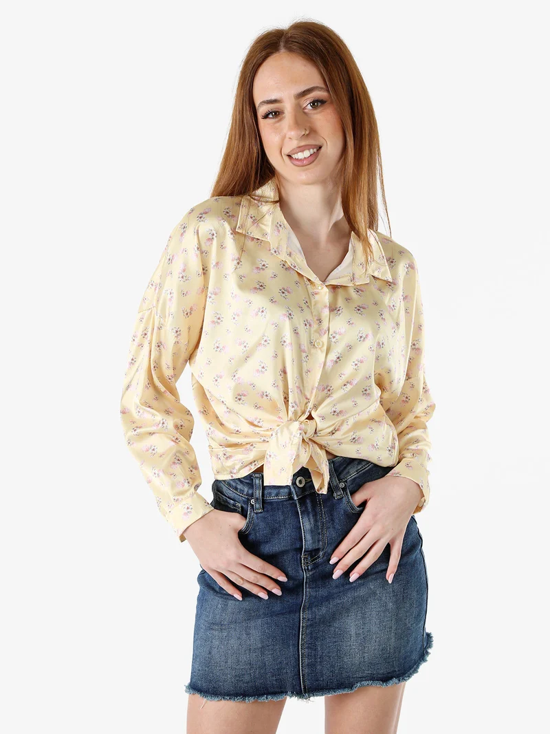 Camicia da donna a maniche lunghe con stampa floreale - giallo