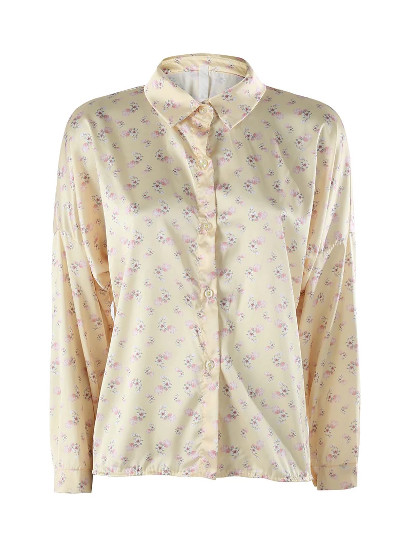 Camicia da donna a maniche lunghe con stampa floreale - giallo