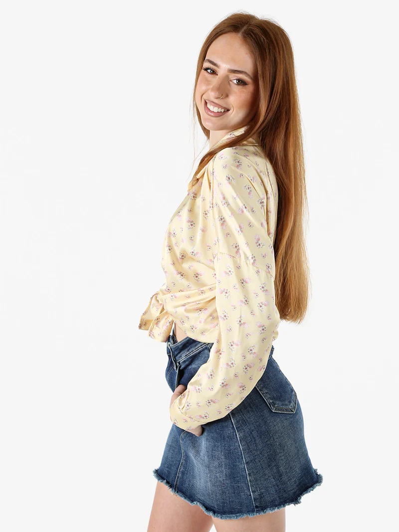 Camicia da donna a maniche lunghe con stampa floreale - giallo
