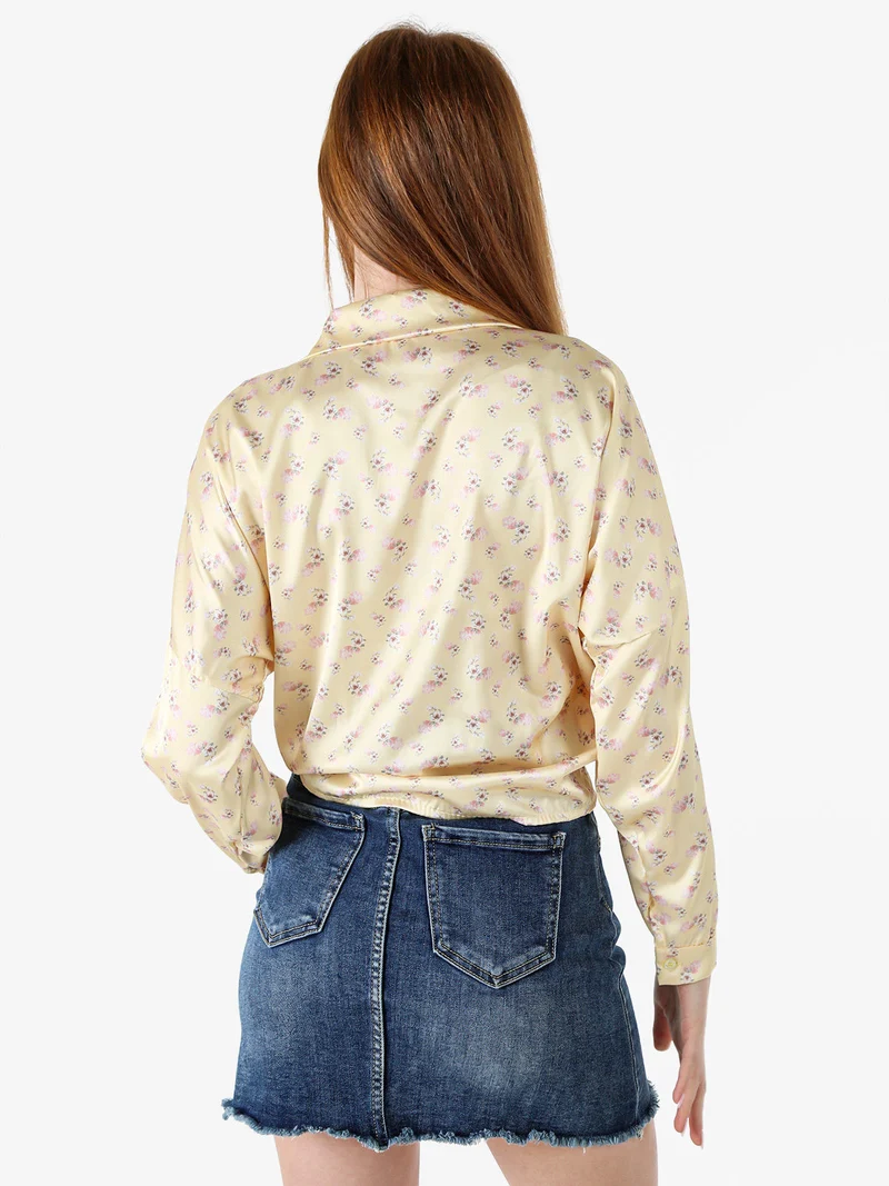 Camicia da donna a maniche lunghe con stampa floreale - giallo