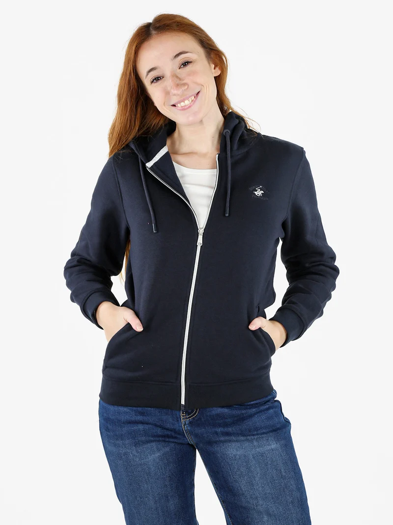 Felpa donna con cappuccio e zip e interno felpato - blu scuro