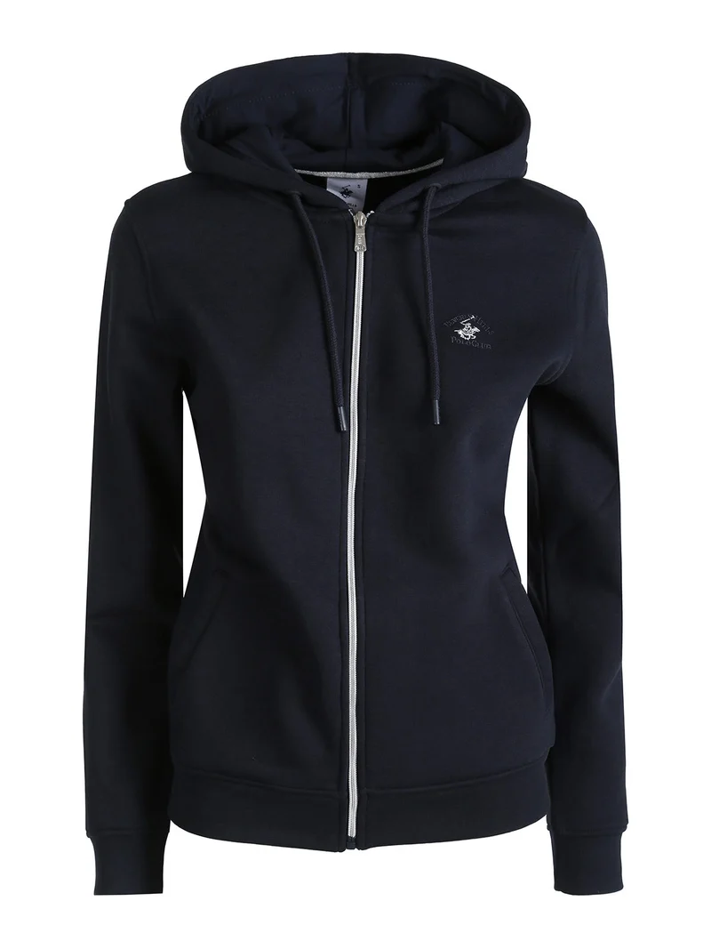 Felpa donna con cappuccio e zip e interno felpato - blu scuro