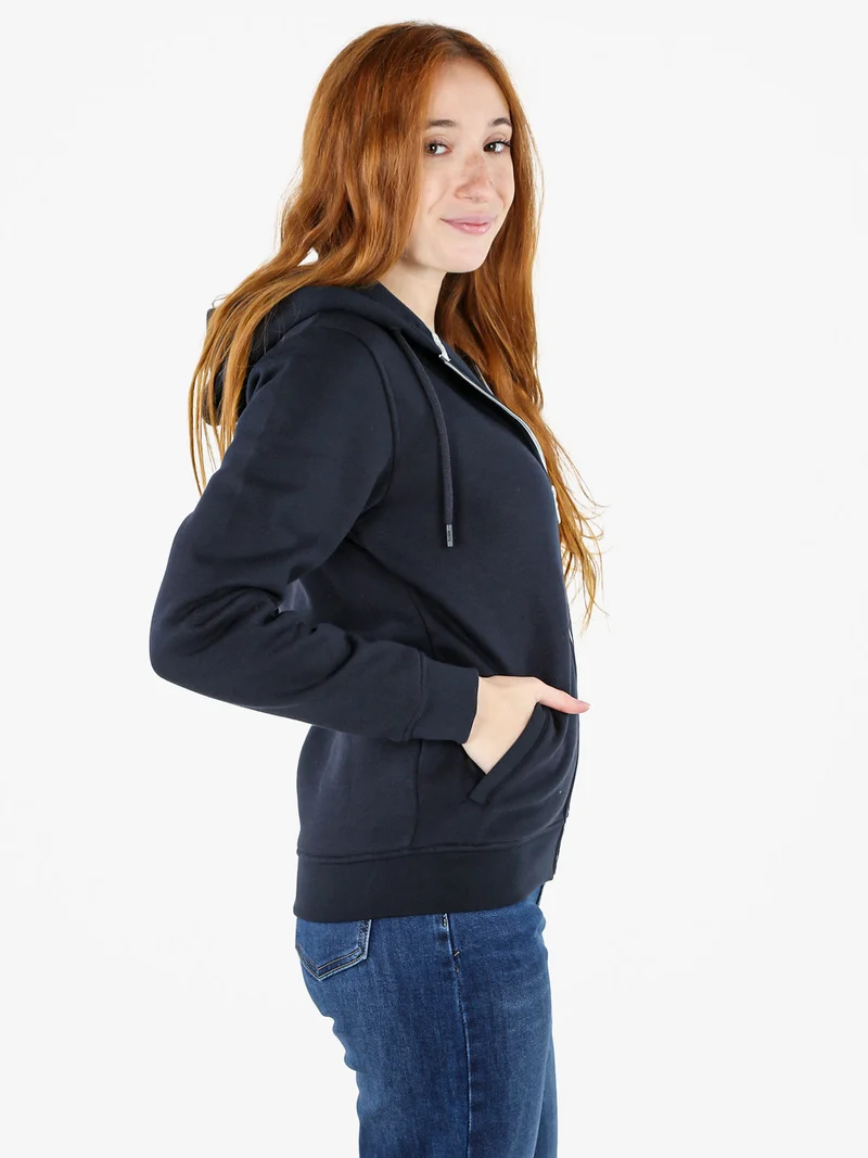 Felpa donna con cappuccio e zip e interno felpato - blu scuro