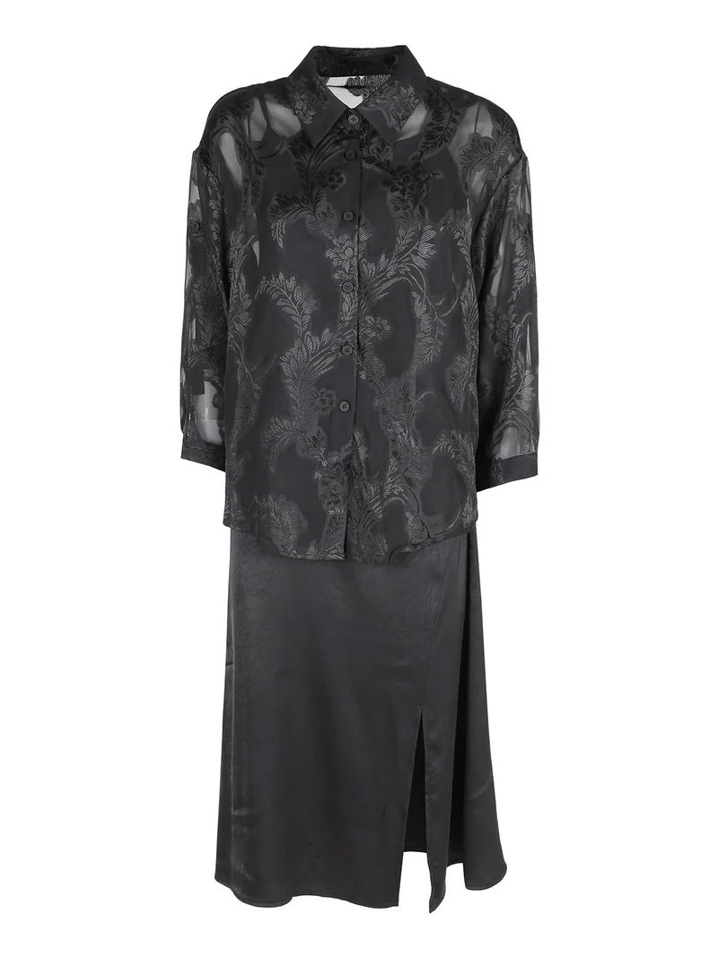 Abito lungo da donna con camicia a maniche lunghe - nero