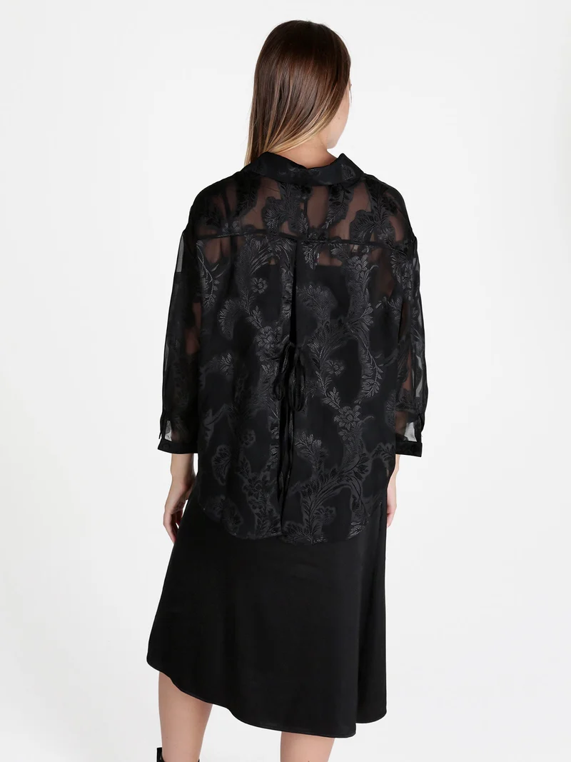 Abito lungo da donna con camicia a maniche lunghe - nero