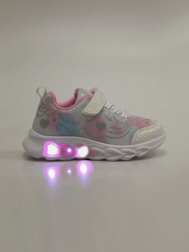 Sneakers da bambina glitter con luci - bianco