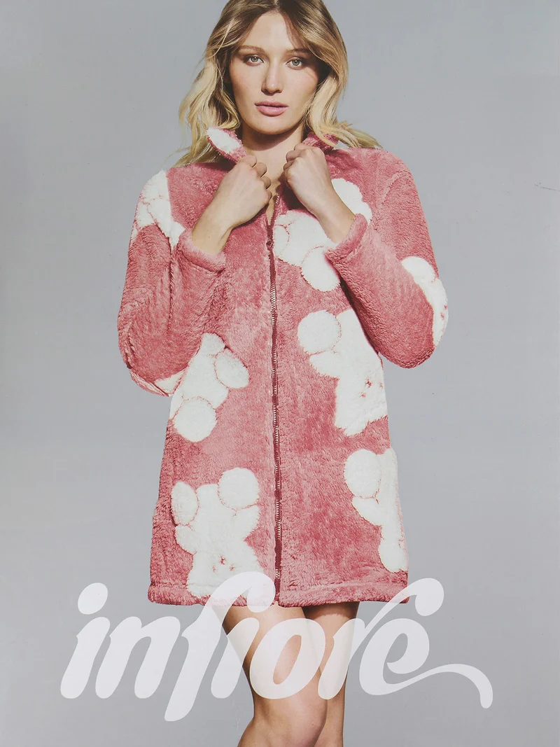Vestaglia donna full zip in ecopelo - rosa