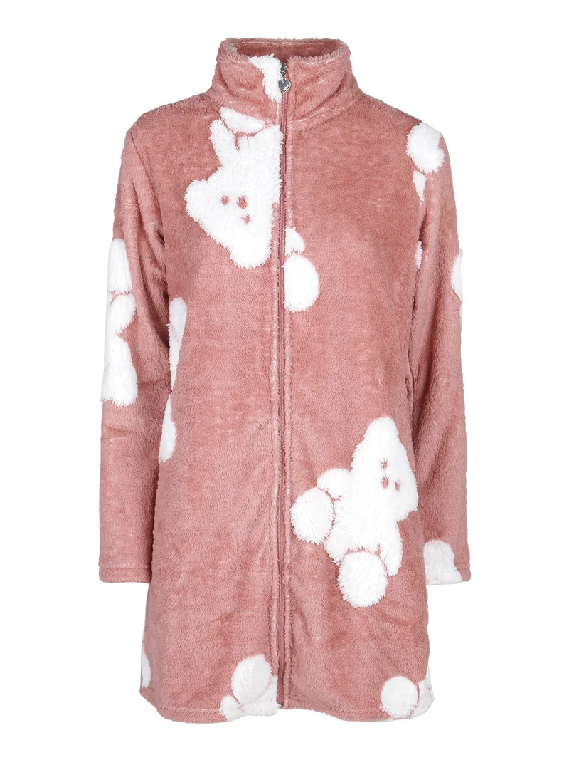 Vestaglia donna full zip in ecopelo - rosa