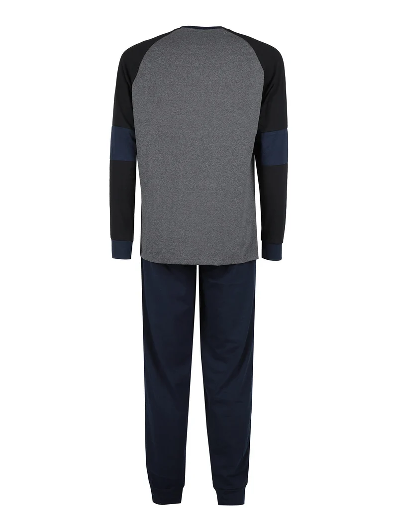 Pigiama lungo da uomo in misto cotone - grigio scuro