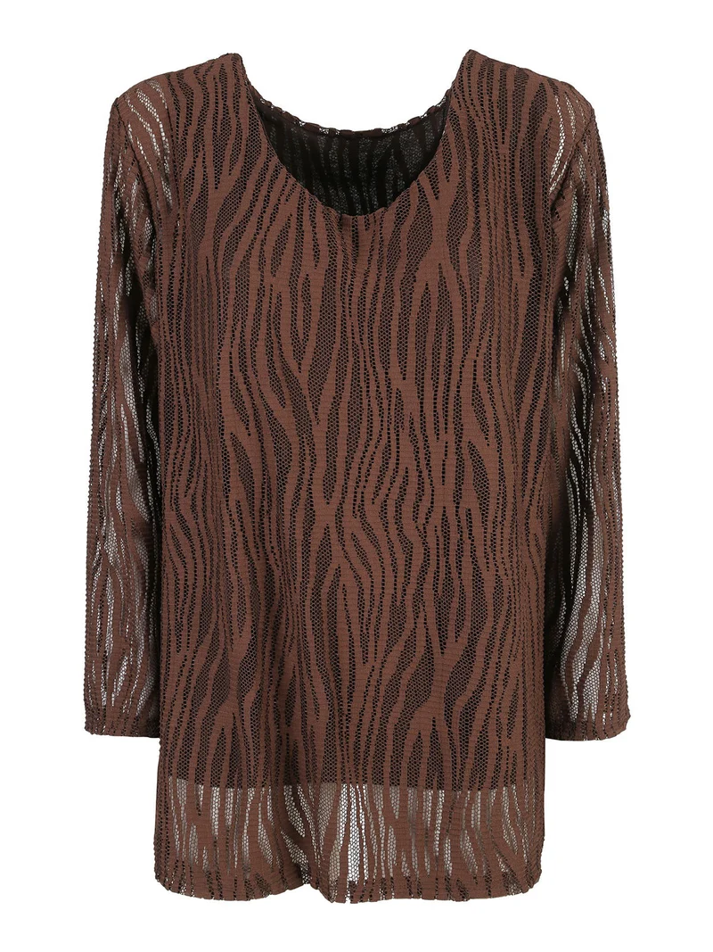 Blusa donna ricamata a maniche lunghe - marrone
