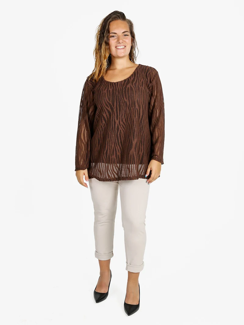 Blusa donna ricamata a maniche lunghe - marrone