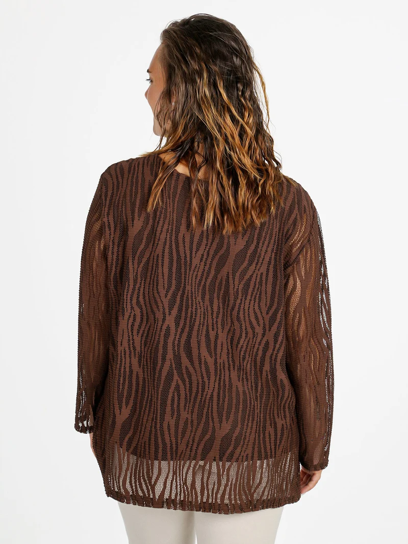 Blusa donna ricamata a maniche lunghe - marrone