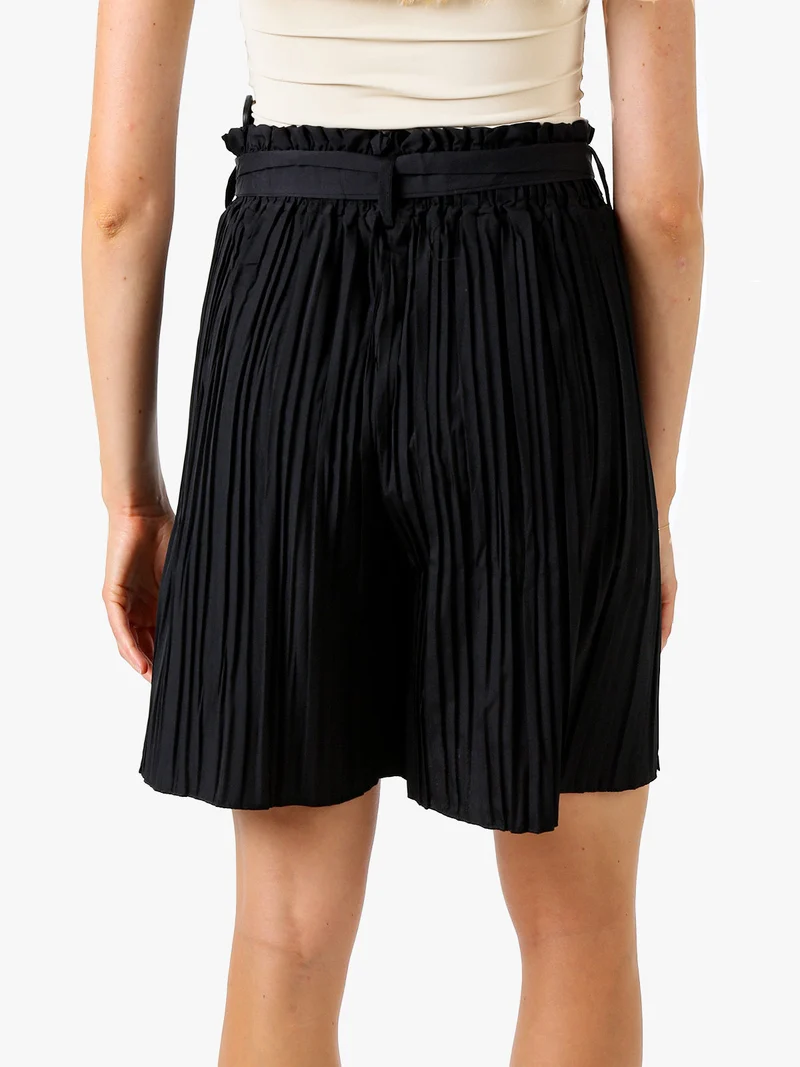 Shorts donna plissettati a vita alta - nero