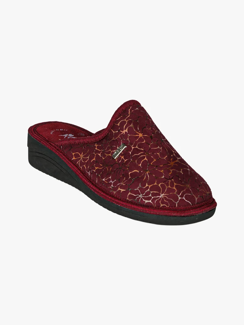 Pantofole donna invernali con zeppa - bordeaux
