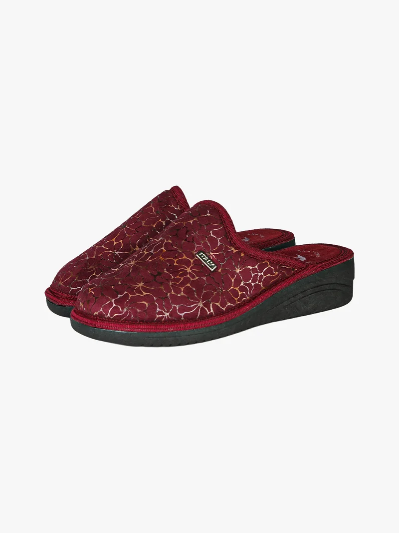 Pantofole donna invernali con zeppa - bordeaux