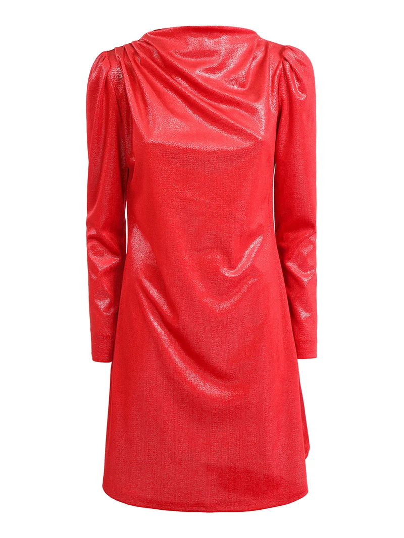 Abito donna accollato a maniche lunghe - rosso