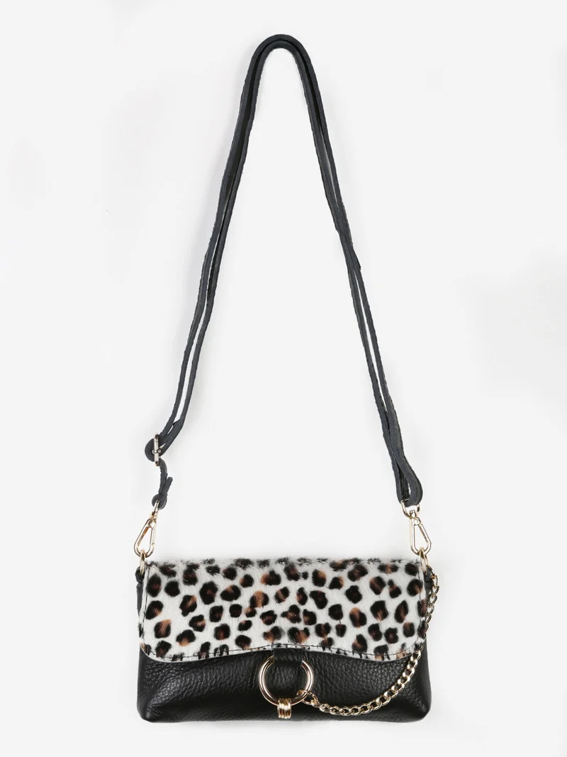 Mini borsetta a tracolla in pelle animalier - bianco