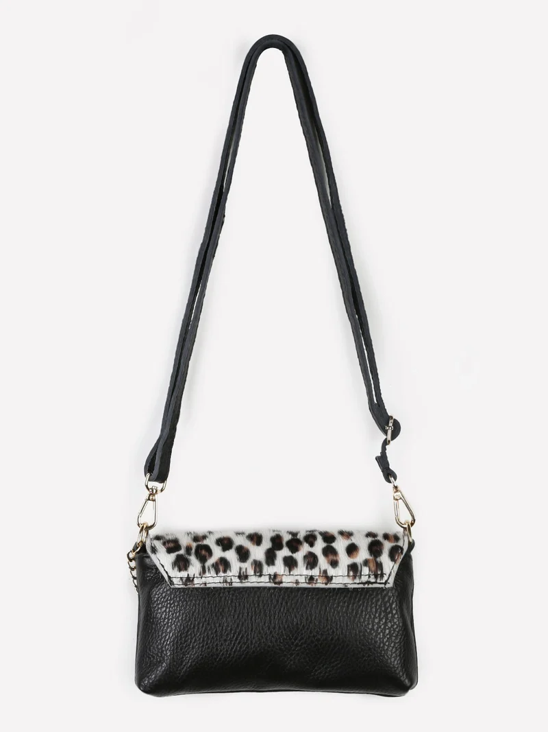 Mini borsetta a tracolla in pelle animalier - bianco