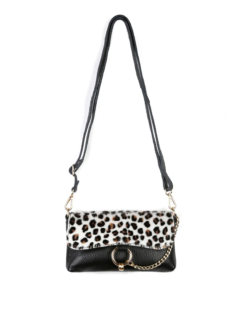 Mini borsetta a tracolla in pelle animalier - bianco