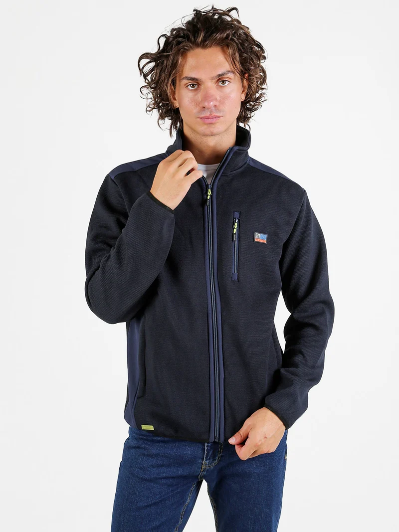 Giacca sportiva da uomo a collo alto con zip - blu scuro
