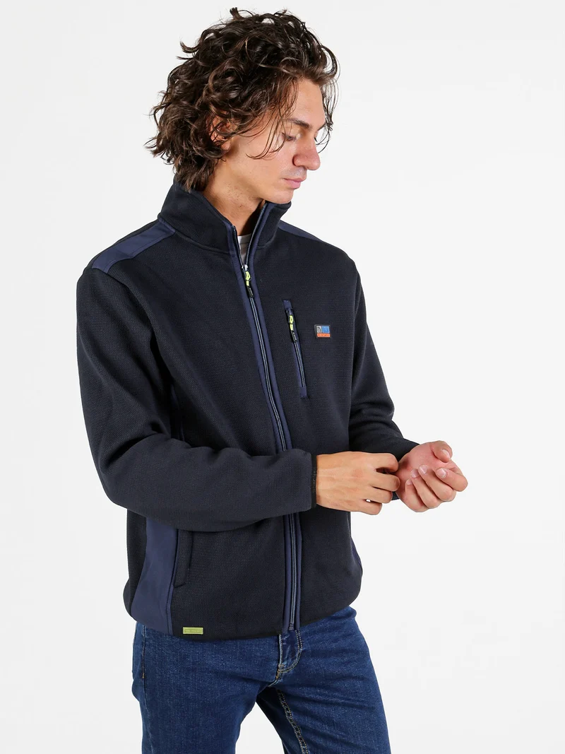 Giacca sportiva da uomo a collo alto con zip - blu scuro