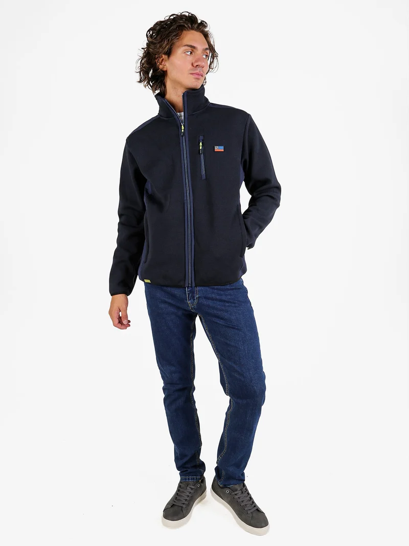Giacca sportiva da uomo a collo alto con zip - blu scuro