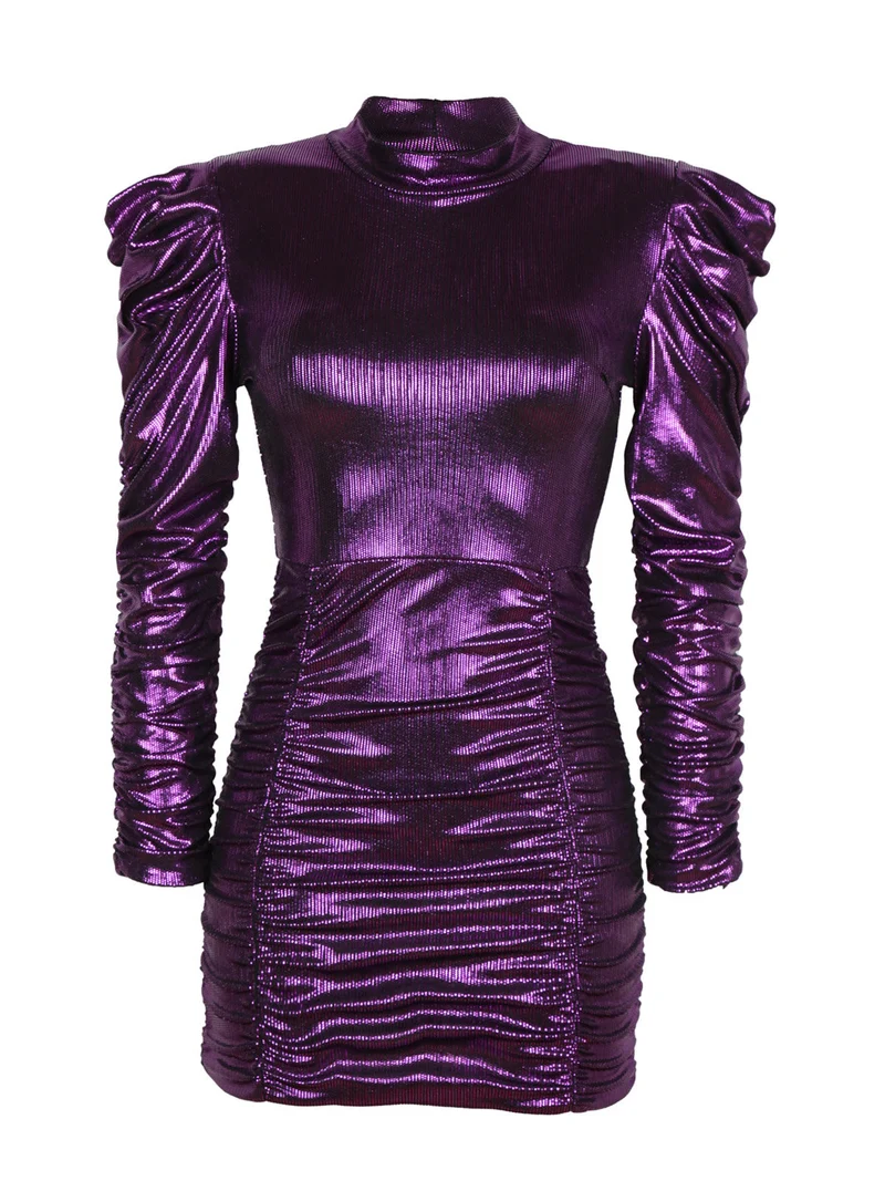 Vestito donna con lurex drappeggiato - viola