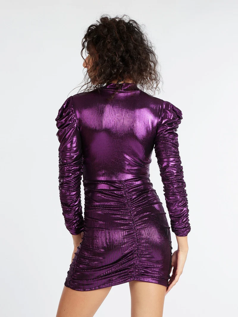 Vestito donna con lurex drappeggiato - viola