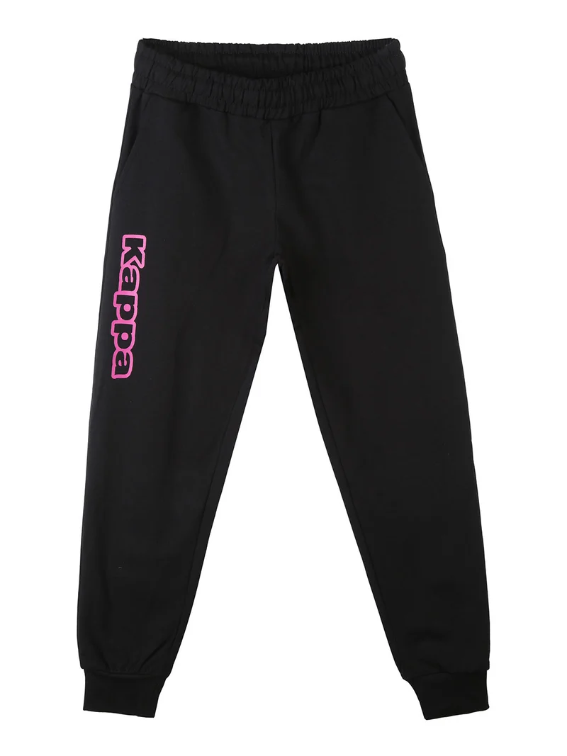 Completo tuta da ragazza in cotone con felpa girocollo e pantaloni con polsini - nero