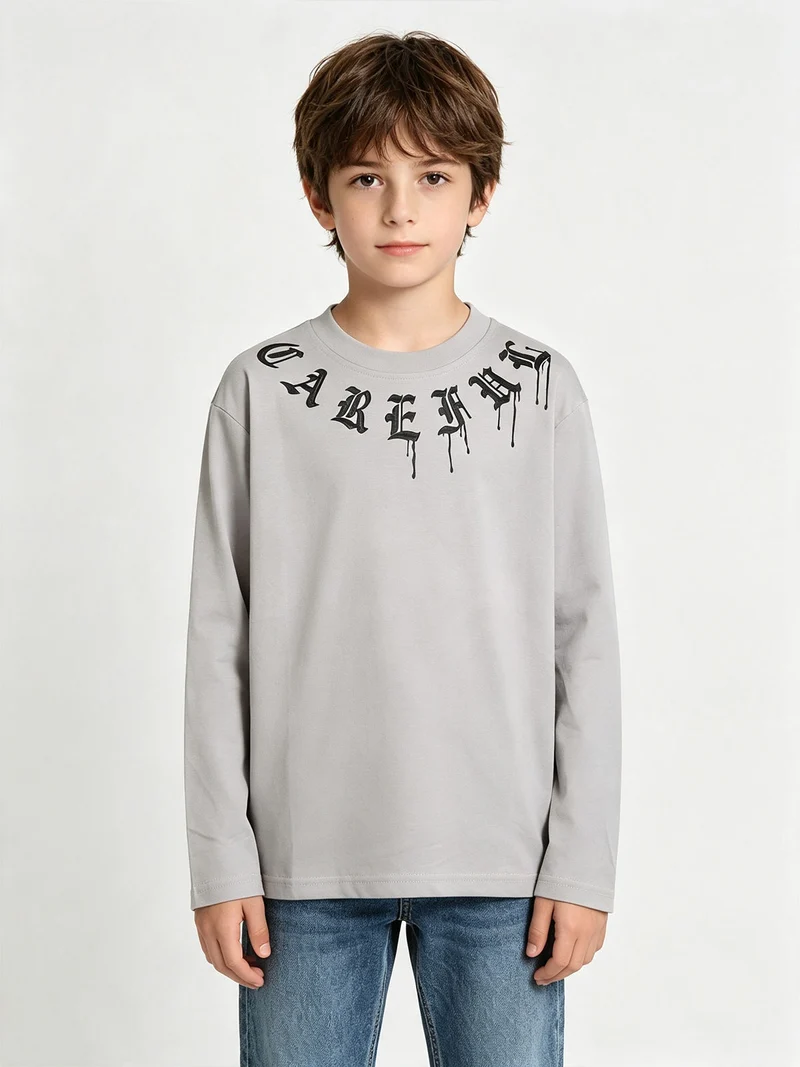 T-shirt da ragazzo a maniche lunghe con scritte davanti e dietro - fango