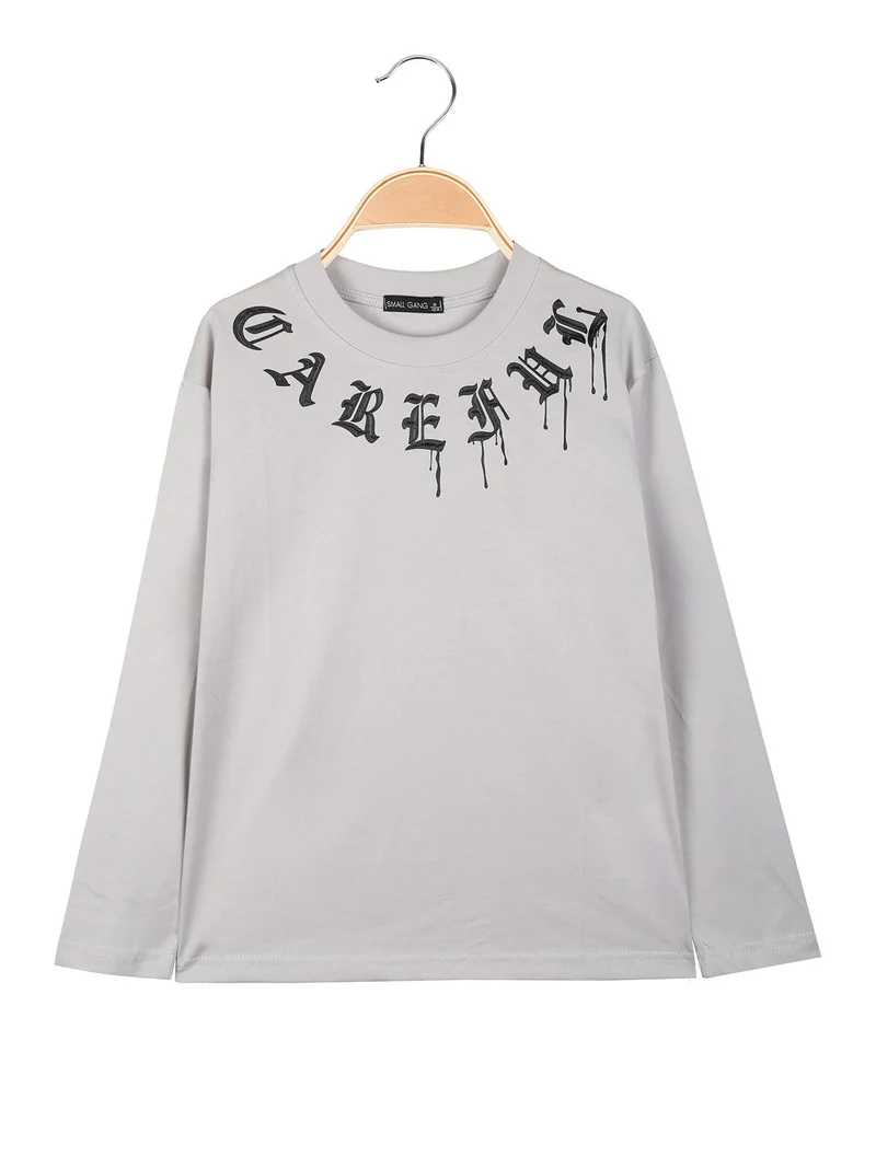 T-shirt da ragazzo a maniche lunghe con scritte davanti e dietro - fango