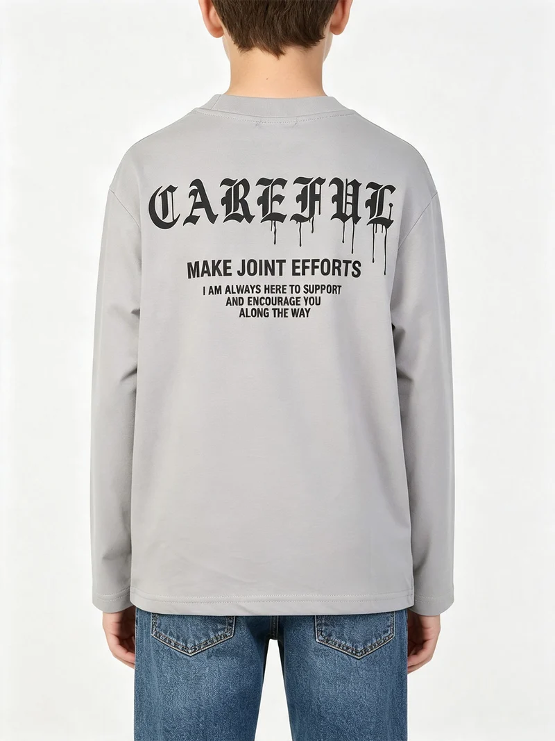 T-shirt da ragazzo a maniche lunghe con scritte davanti e dietro - fango