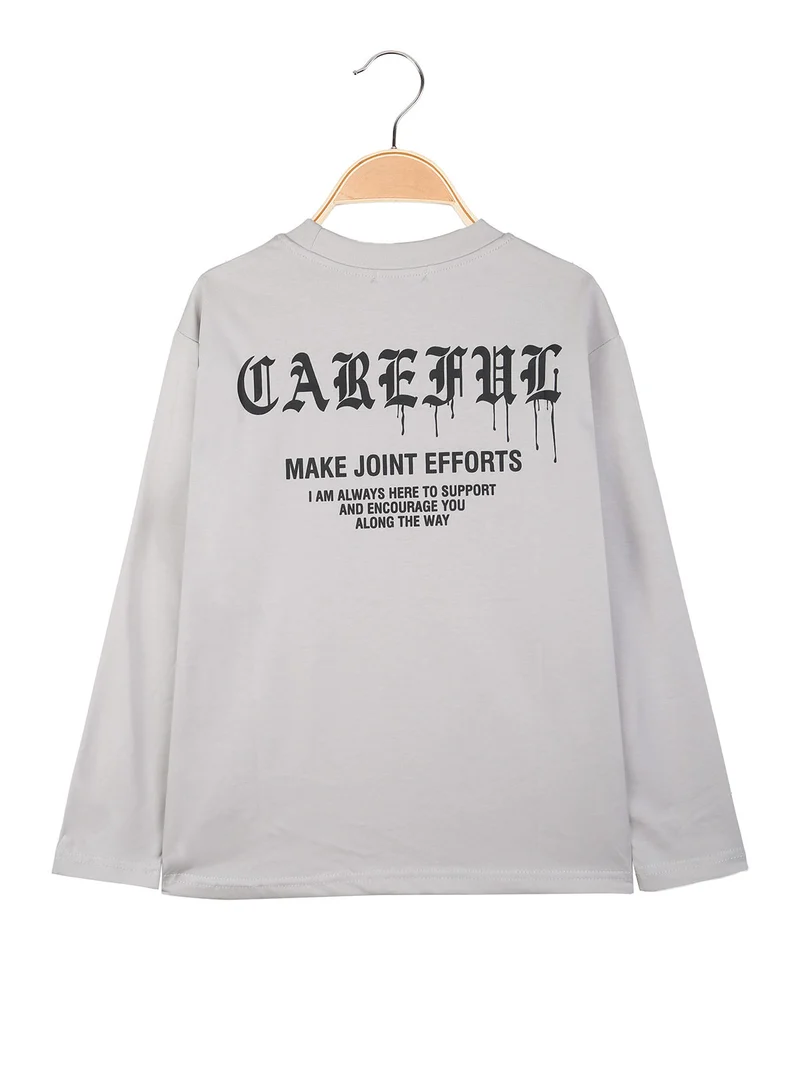 T-shirt da ragazzo a maniche lunghe con scritte davanti e dietro - fango