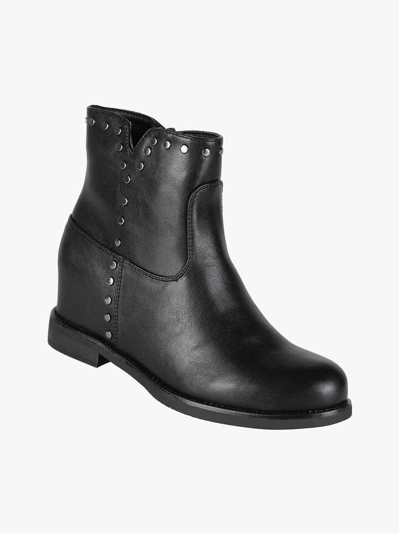 Stivaletti donna con borchie e zeppa interna - nero