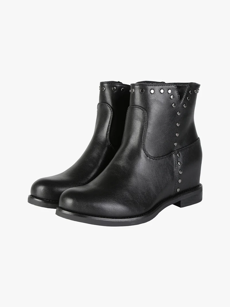 Stivaletti donna con borchie e zeppa interna - nero