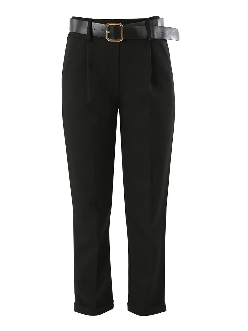 Pantaloni da donna a gamba dritta con cintura e risvolti sul finale - nero