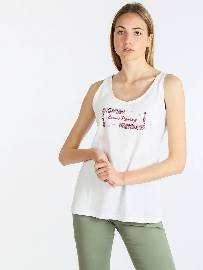 Canotta donna in cotone con scritta - bianco