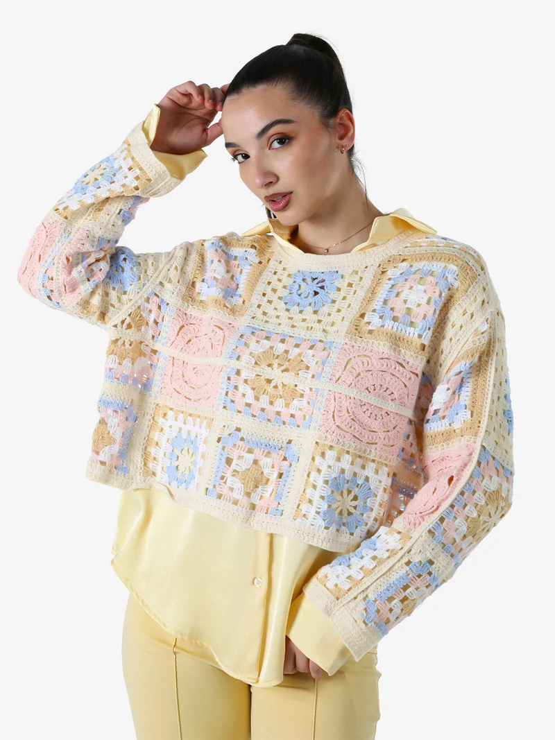Maglia da donna colorata in macramè - rosa