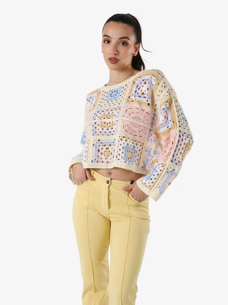 Maglia da donna colorata in macramè - rosa