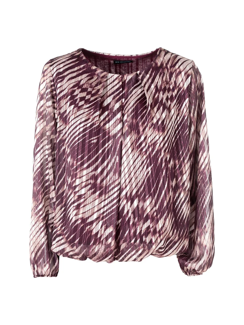 Blusa donna a fantasia con maniche lunghe velate a palloncino - bordeaux