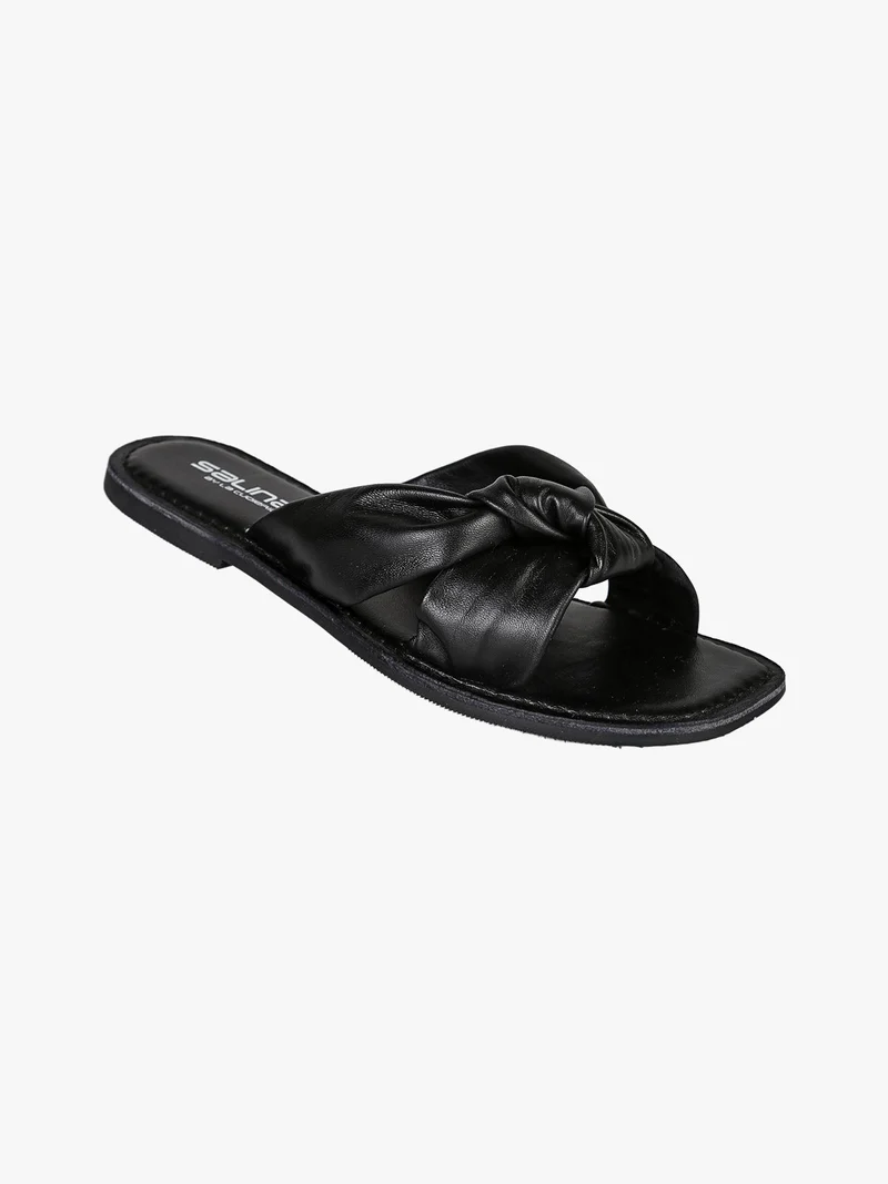 Ciabatte donna in pelle con nodo - nero