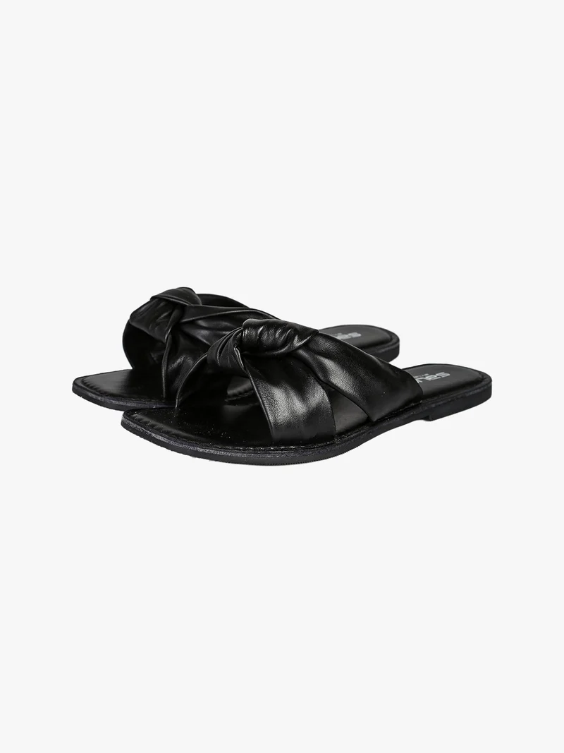 Ciabatte donna in pelle con nodo - nero