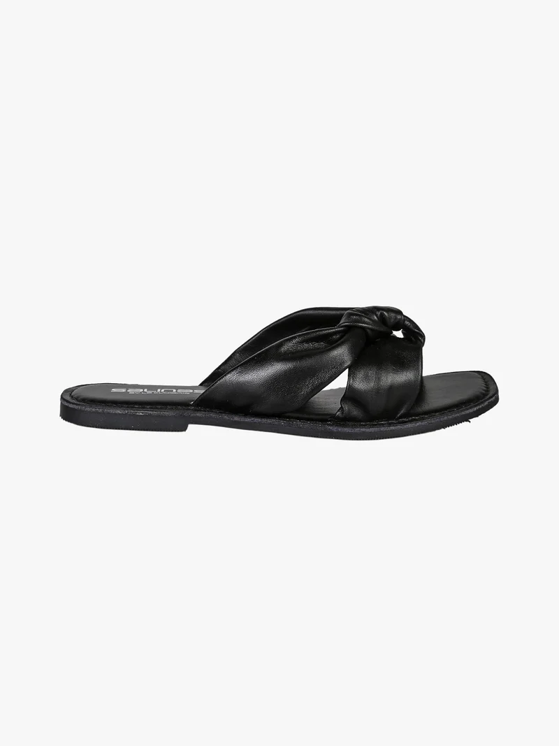 Ciabatte donna in pelle con nodo - nero